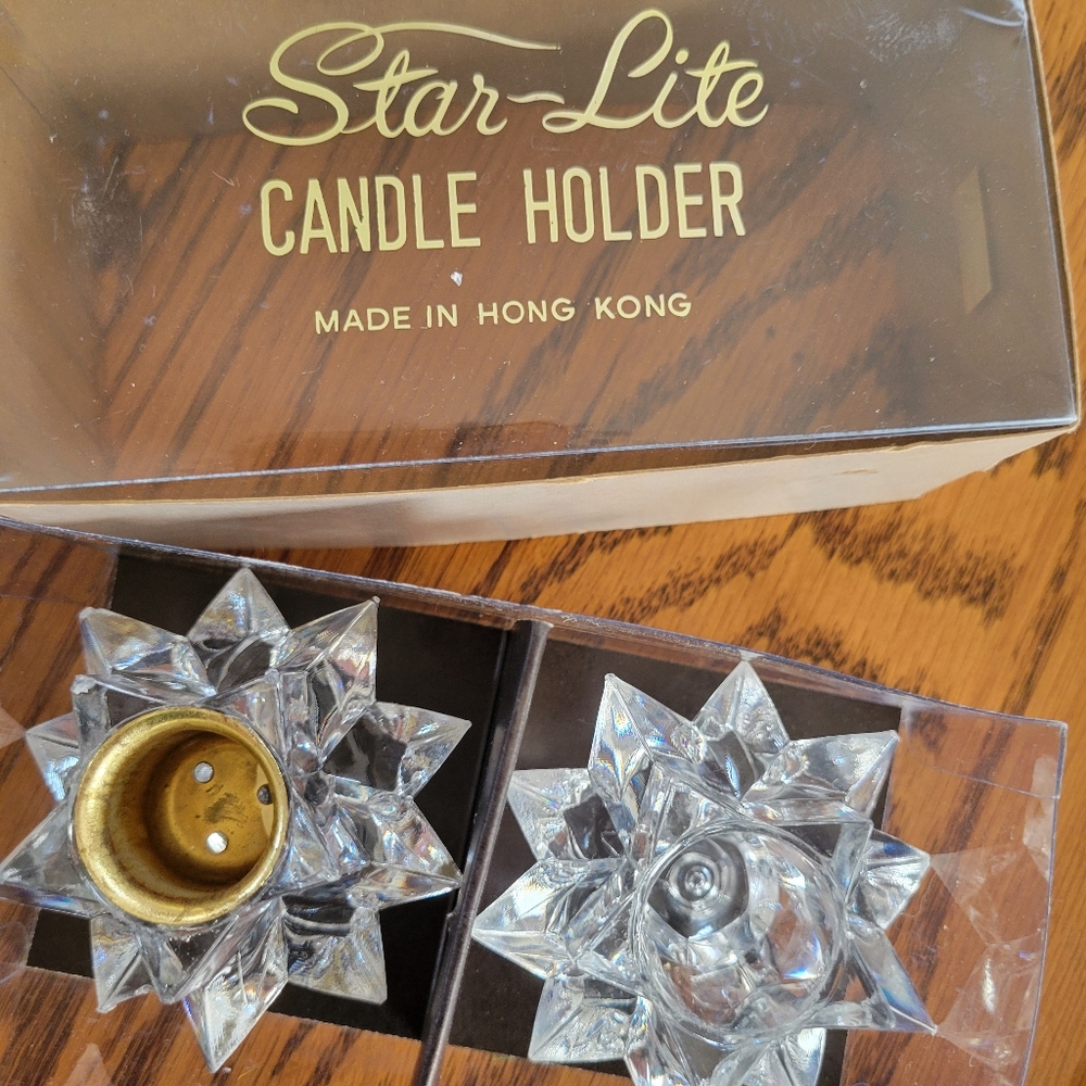 Vintage Star Lite Candle Holder Duo Made in Hong Kong ~ Christmas ~ Holiday